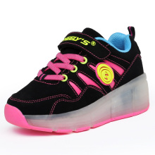 Zapatos deportivos rosa de comercio exterior Zapatillas de deporte de patines de rodillos LED ligero para niños con ruedas Zapatillas de skate retráctil LED Roller Running